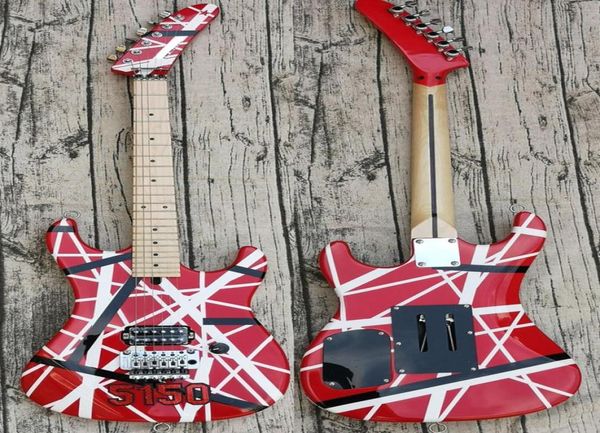 

big headstock kra eddie van halen 5150 white black stripe red electric guitar floyd rose tremolo locking nut maple neck finge8348451