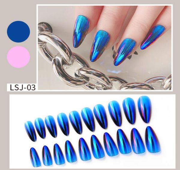 

press on nails 24pcs false nail pointy tips full cover finger aurora ombre colors kit package8317062, Red;gold