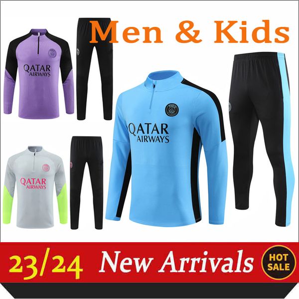 

2023/24 men's tracksuit p s g jersey tracksuits sportswear men training suit long sleeved suit football kit 23/24 paris uniform chandal, Gray