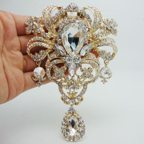 

pins brooches fashion style flower drop pendant brooch pin clear crystal 230630, Gray