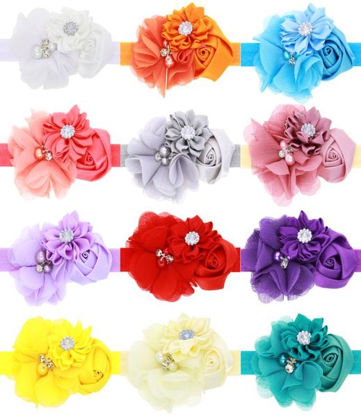 

baby girls headbands flower bow newborn infants pearl rhinestone rose kids princess hair accessories hairband headwear kha756551215, Slivery;white