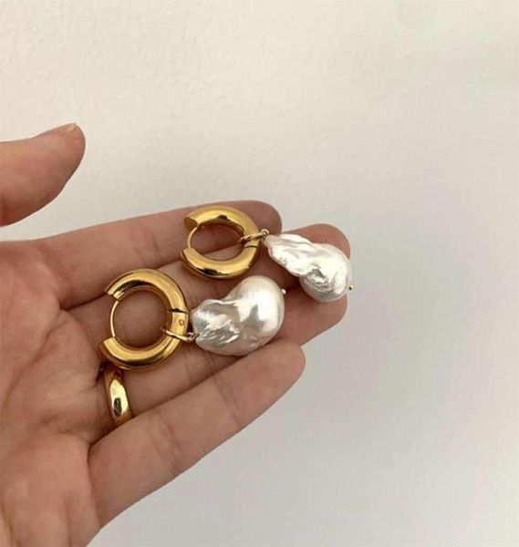 

hoop huggie baroque pearl earrings long premium0123452702319, Golden;silver