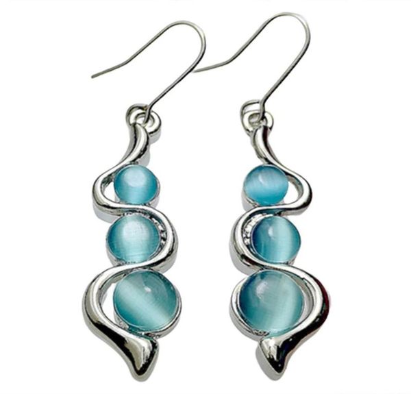 

female solid blue moonstone wave stud earrings fashion beaded earring4161332, Golden;silver