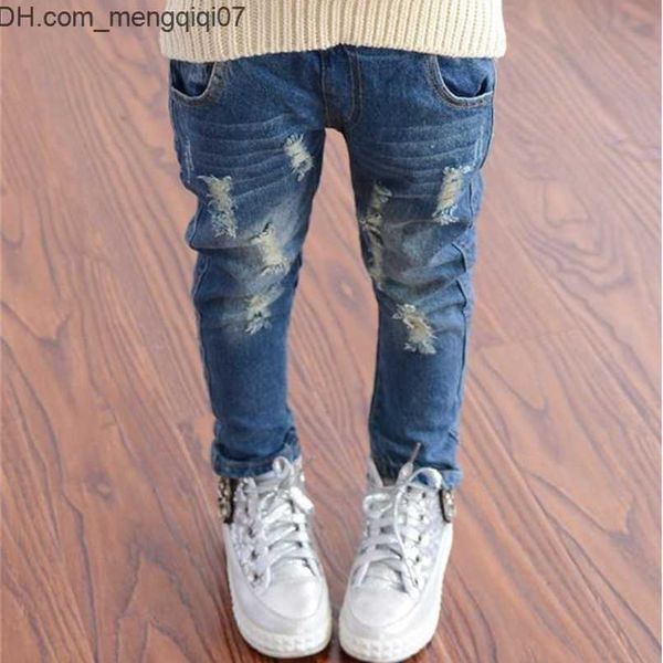 

trousers spring autumn baby boys girls jeans kids broken cool washing denim pants toddler all match children clothes 220110 z230701, Blue