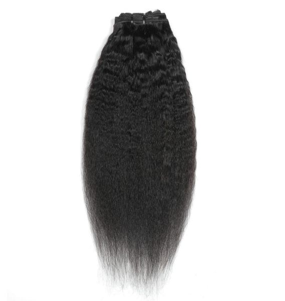 

peruvian human hair kinky straight 824inch clipin hair extensions natural color yaki clip on hair products 120g9807906, Black;brown