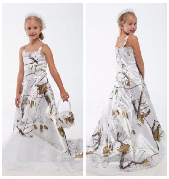 

beautiful white real tree camo lace flower girl dresses custom online toddler kids formal wedding wear camouflage satin birthday p9225427, White;blue