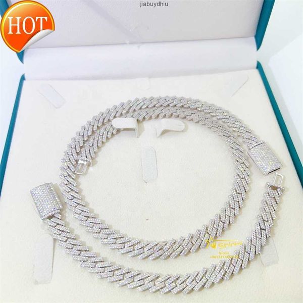 

2024 fashion iced out pass diamond tester vvs moissanite jewelry necklace bracelet women 10mm cuban link chain, Silver