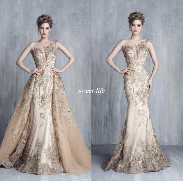 

luxury evening dress illusion bateau mermaid with overskirt appliques beads lace prom dresses maxi wear8633832, Black;red