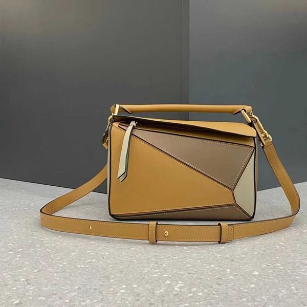 

new handmade cowhide pillow bag puzzle geometric bag tidal splice one shoulder handheld women's bag