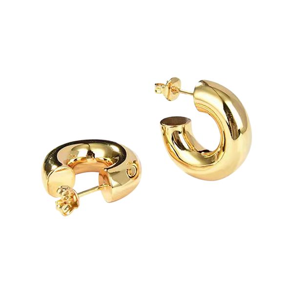 

hoop huggie 2pcs c shape party girls daily stainless steel women earring lightweight ergonomic fashion jewelry open hoop gift solid banquet, Golden;silver
