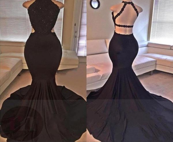 

black prom dresses 2019 lace sequins beaded mermaid backless side slit long evening dress formal party gowns7378155