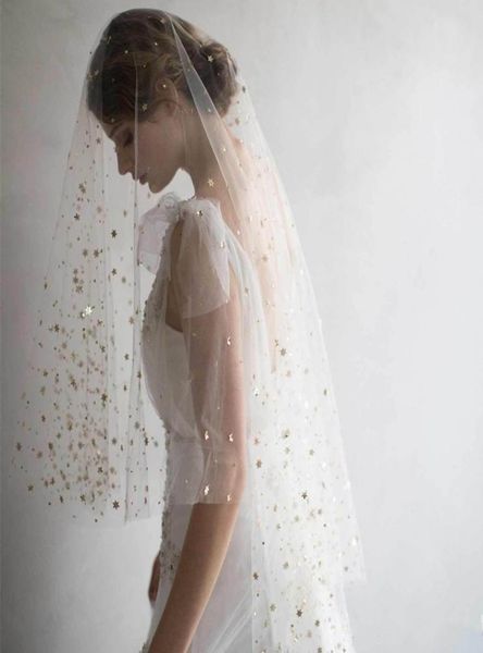 

twigs veils with cut edge fingertip length stars sequins two layers tulle elegant selling wedding bridal veils v09940324, Black
