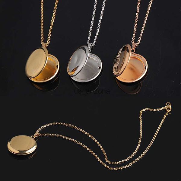 

round diy p frame pendant necklace for women mirror polish stainless steel locket pendant necklace family lover jewelry gift l230620, Silver