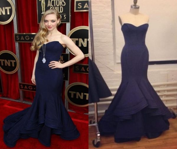 

vintage amanda seyfried red carpet girls gown navy blue satin evening dress mermaid celebrity dresses8527175, Black;red