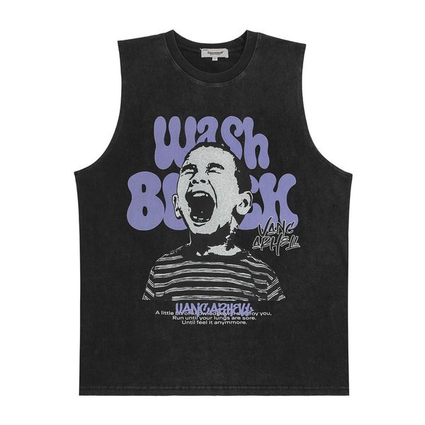 

men' tank with hip hop portrait printing and washedout look 230630, White;black