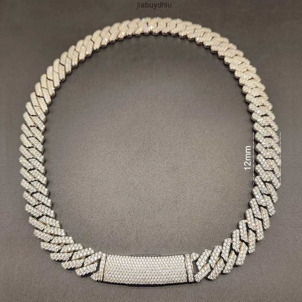 

hip hop mens jewelry necklace 10mm 12mm moissanite 925 silver diamond miami chain ice cuban link prong iced out