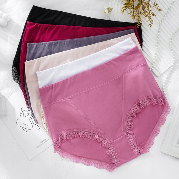 

plus size lace underwear panties for women big size 5xl high waist intimate lingerie cotton erotic briefs female underwear m1264, Black;pink