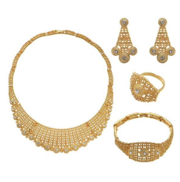 

amazing african bridal jewelry sets gold color wedding necklace earrings ring for women1376471, Slivery;golden