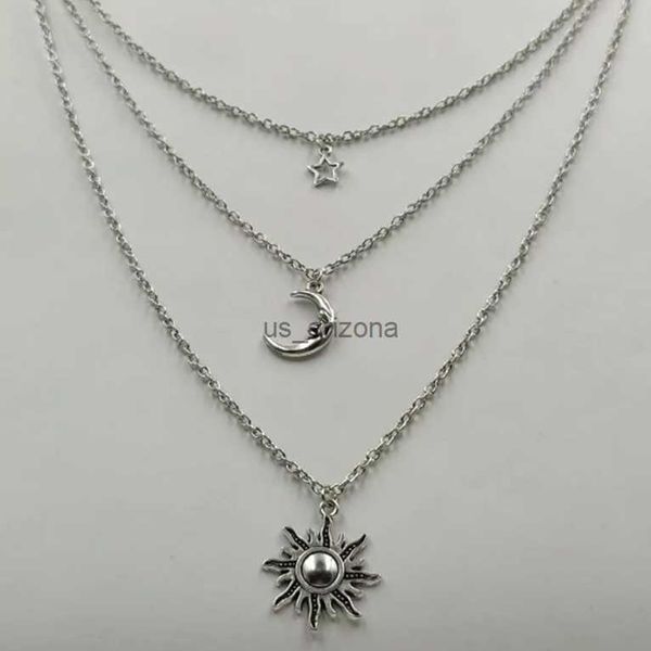 

multi layered necklace moon sun stars choker pendant girl wedding souvenirs party gift simple necklace for women men gift l230620, Silver