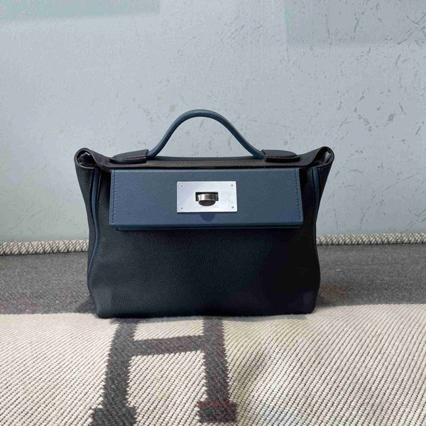 

8a quality h home tote bags for sale wax line full hand sewing new style mini2424 bag midnight blue ever spell navy with real logo