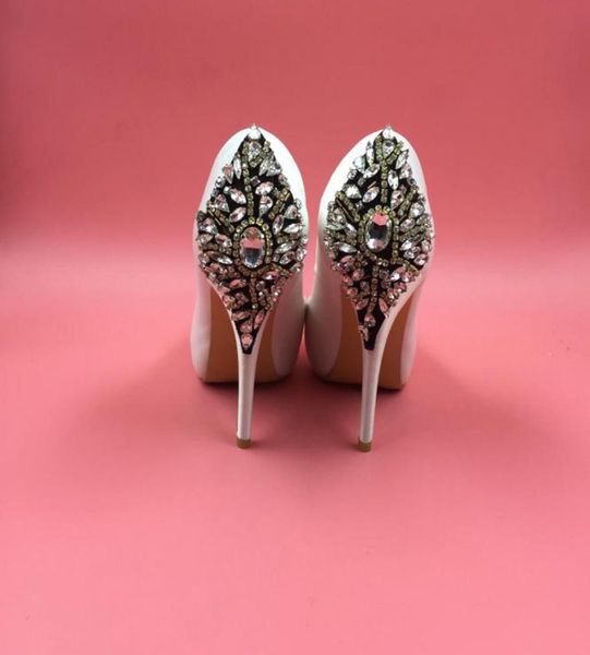 

ivory satin rhinestones wedding shoes pumps peep toe high heels platform stilettos party shoes crystals back heel women pumps red7721942, Black