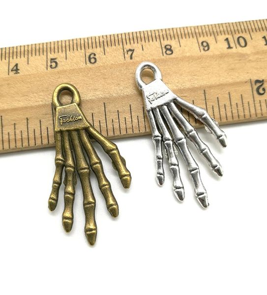 

whole skeleton hand bone alloy antique silver charms pendants retro jewelry diy keychain for bracelet earrings necklace 35x19m2735077, Bronze;silver
