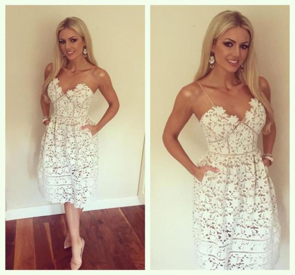 

miranda kerr white lace cocktail prom dress self portrait spaghetti short homecoming party gowns casual club wear plus size tea le6966794, Black