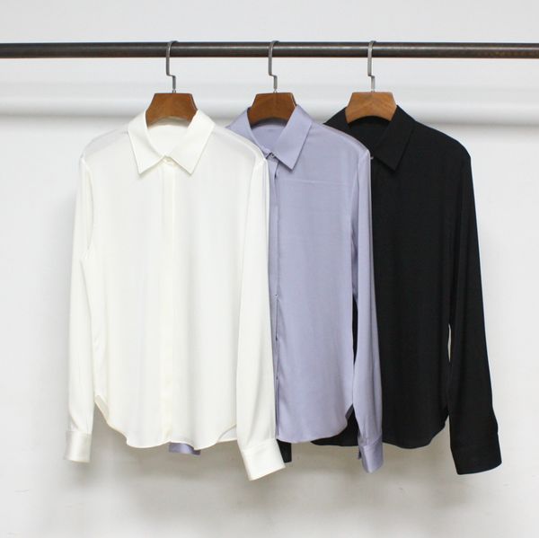 

women's blouses shirts 2023 spring hidden button long sleeved loose solid color shirt women 230630, White