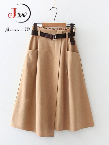 

skirts women casual skirts spring and autumn solid high waist irregular pockets midi skirts fashion simple elegant saia faldas 230630, Black