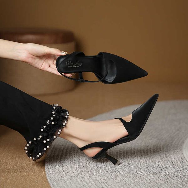 

nxy sandals 699-63 baotou slim heel for women 2023 summer new pointed hollow with high heels 230619, Black