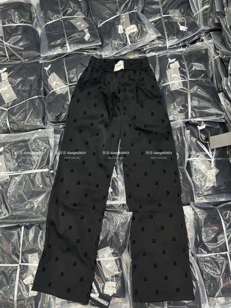 

women's pants s trendy 2023 summer women casual trousers black acetate flocking babysbreath letters elastic waist wide leg straight 230, Black;white