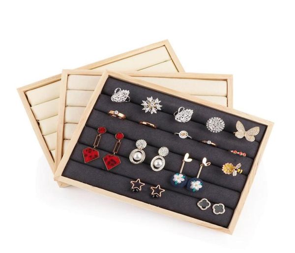 

wooden jewelry tray microfiber material ring display box bracelet earrings jewelry counter display and storage packaging prop8330757, Black