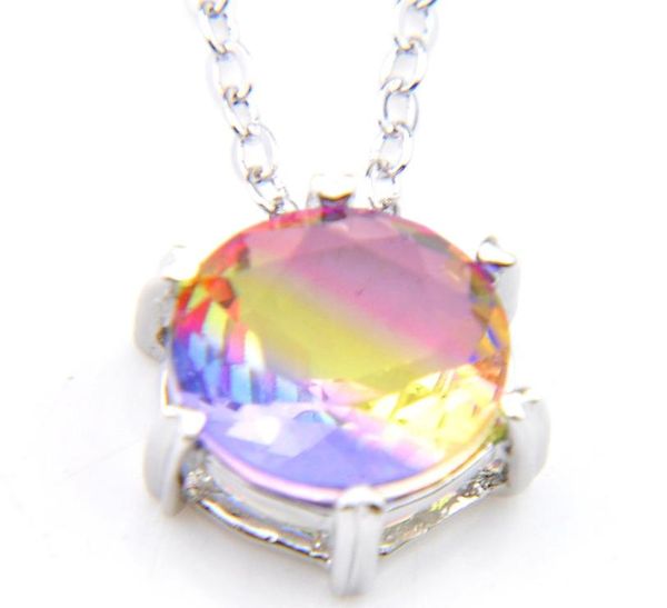 

luckyshine fashion 10 mm round bicolored tourmaline silver chain pendants necklaces for holiday wedding party 10 pcs9327053