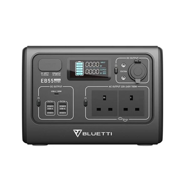 

bluetti eb55 portable power station 700w/537wh solar generator - black