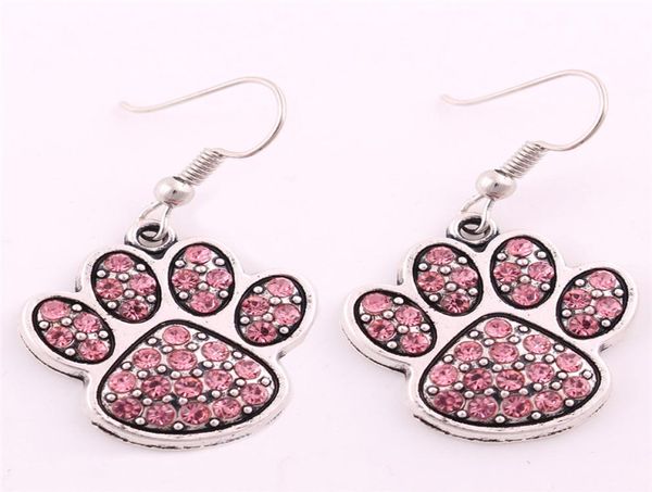 

whole women fashion earrings cat paw print shape design with sparkling crystals gift for cat lover zinc alloy drop2578823, Golden