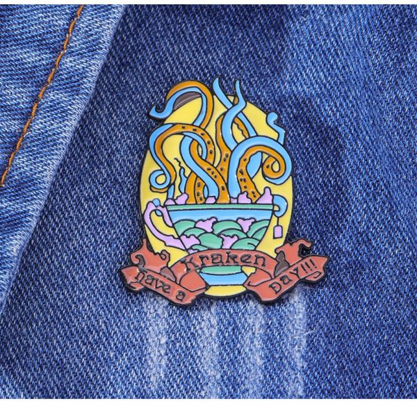 

ocs kraken sea monster nautical squid mythical cthulhu pirate enamel pin jewelry funny steampunk gothic brooch badge8771383, Blue