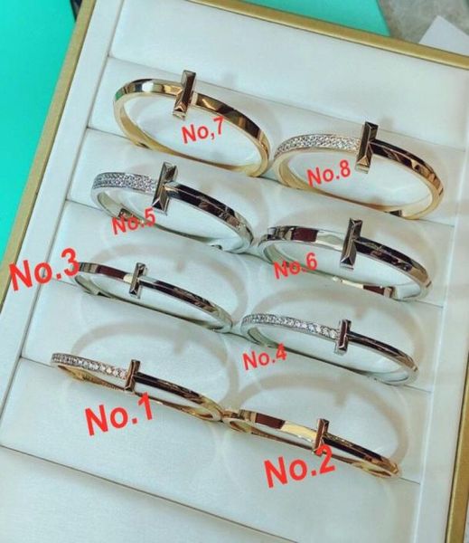 

luxury brand party jewelry t1 bangle for girls 925 sterling silver wide thin design sign logo bracelet full cz zircon jewelry9113284, Black