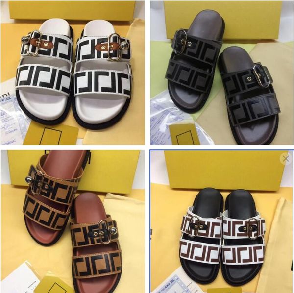 

2021f designer rubber slides sandals blooms brown black white web fashion slippers shoes beach flip flops with flower box 36-42