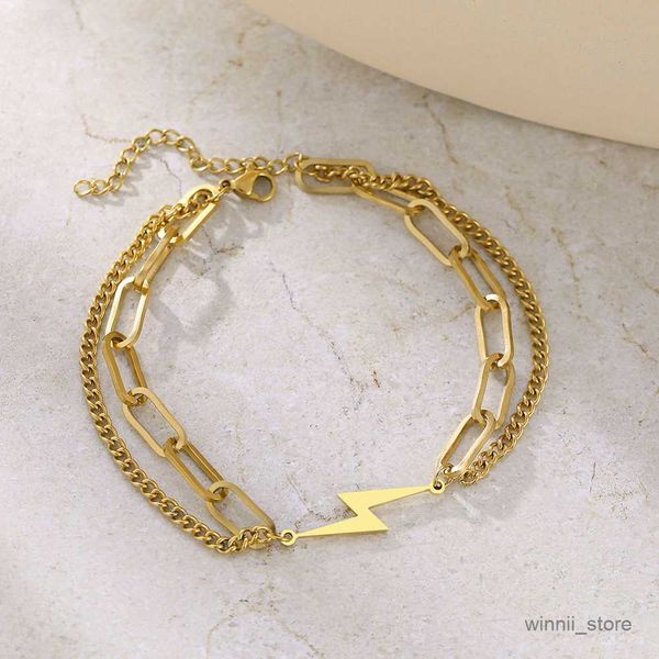 

charm bracelets stainless steel bracelets hip hop lightning pendant chain exquisite gold color fashion male bracelet for women jewelry r2307, Golden;silver