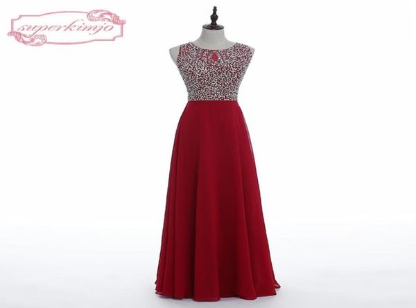 

real picture evening dresses dark red crew neckline beading sequins sparkly chiffon long floor length red prom dresses8309048, Black;red