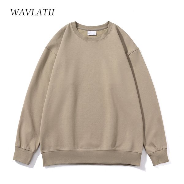 

women's hoodies sweatshirts wavlatii women simple style khaki sweatshirts female fashion streetwear soild o-neck hoodie casual white w, Black