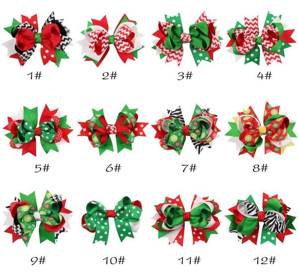 

children hair accessories christmas baby girls hair clips ribbon bow hairpins xmas gift zebra striped dots snow flowers print kid3049606, Slivery;white