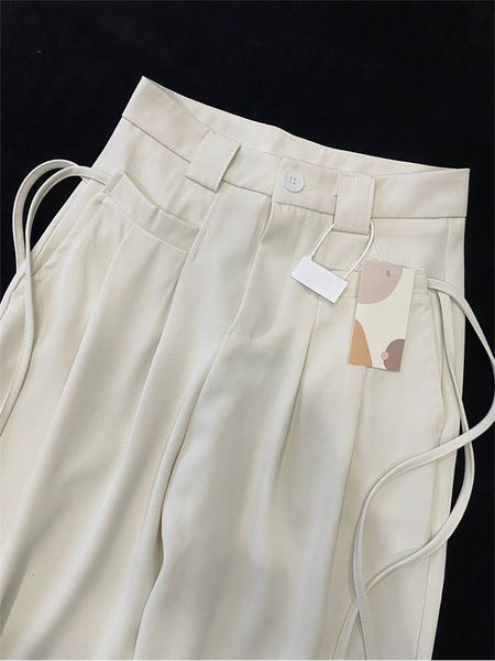 

women's pants s korean style casual white bandage trouser high waist pockets female pleated wide leg autumn winter 230630, Black;white
