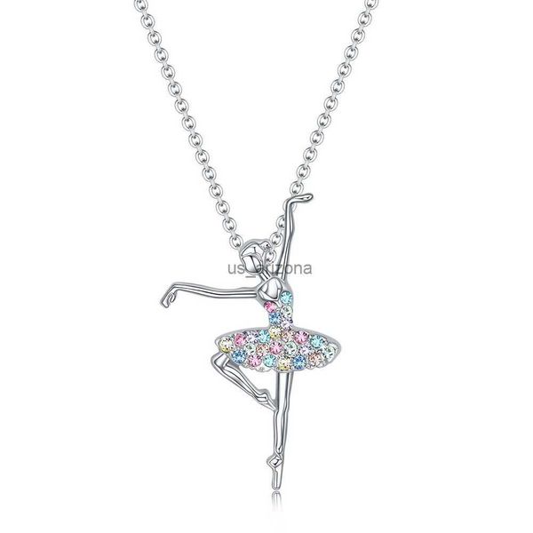 

exquisite dancing girl ballerina dancer ballet pendant necklace charm color zircon choker surprise jewelry gift for girls women l230620, Silver