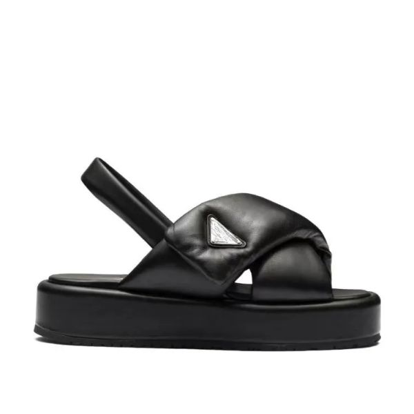 

new designer sandals bread high heel slippers women's flat head open toe temperament fashion single shoe leather flip flops 35-41, Black