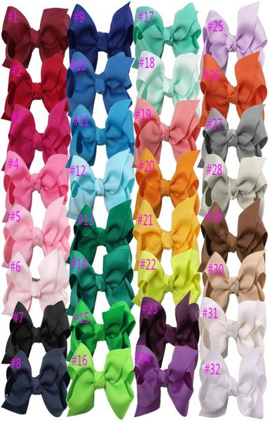 

3 inch baby hairpins mini bows hair grips children girls solid hair clips kids barrettes hair accessories 32 colors4183477, Slivery;white
