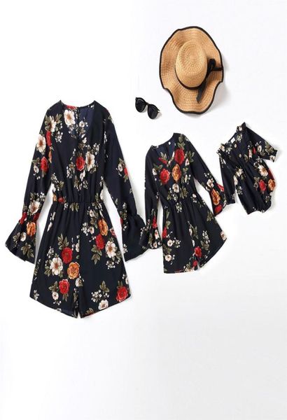 

vieeoease girls jumpsuit outfits long sleeve ruffles floral for mommy and me 2022 summer family matching aa0118925621, Blue