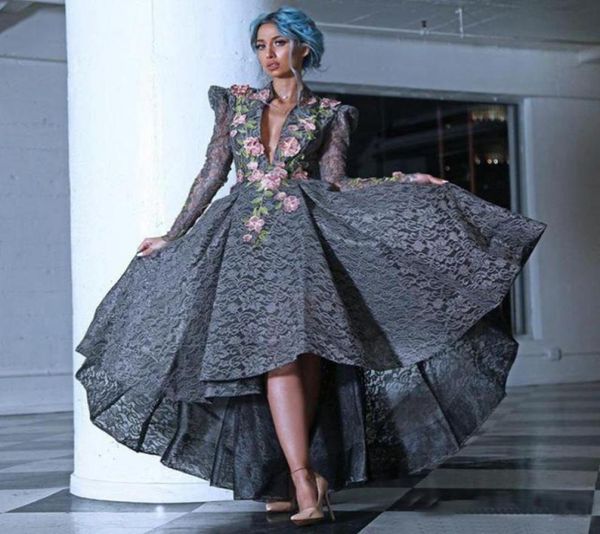 

elegant high low silver mother of the bride groom dresses long sleeve flower embroidery full lace women formal evening wear for we4516088, Black;red