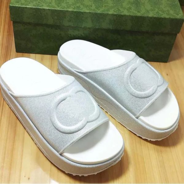 

slippers women colorful summer platform heels designer sandals fashion mid heel high 5.5cm canvas strap beach sandal thick bottom with box, Black