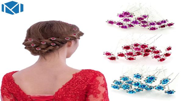 

20pcslot women wedding bridal flower hairpins shiny crystal rose hair clips hair stick hair accessories party jewelry barrettes2754249, Slivery;white
